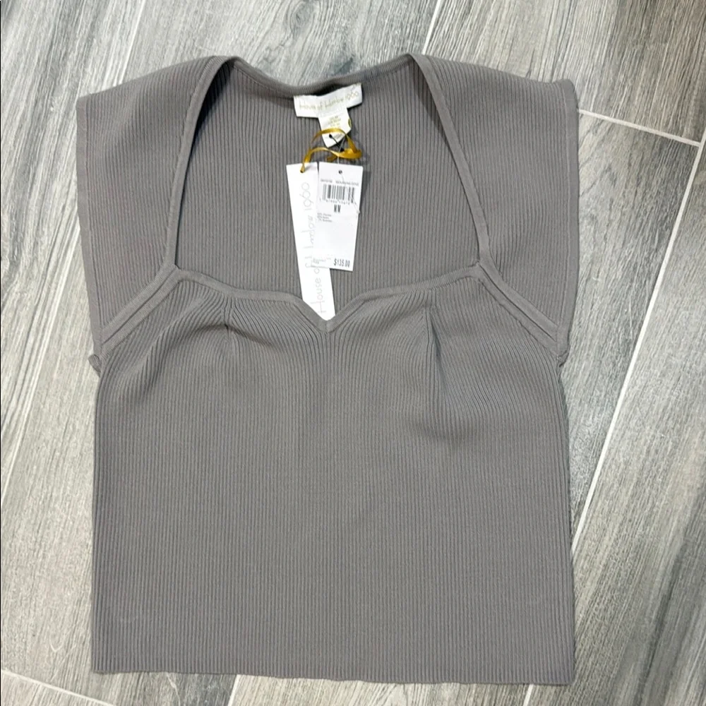 House of Harlow 1960 Ribbed Cap-Sleeve Top in Gray - Picture 1 of 3